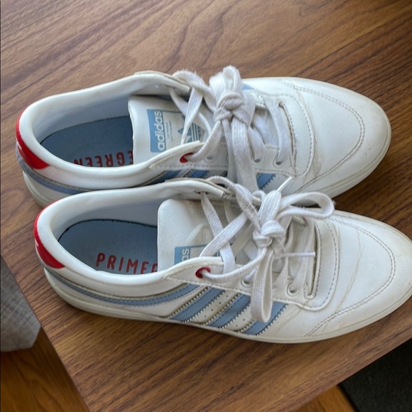 Adidas White and Blue Classic Sneakers - Picture 1 of 4